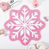 Pink Christmas Decor Snowflake Bathroom Rug, Snowflake Welcome Mat Non Slip Round Shaped Washable Bathtub Rug Bathroom Tub Kitchen Rug Decoration