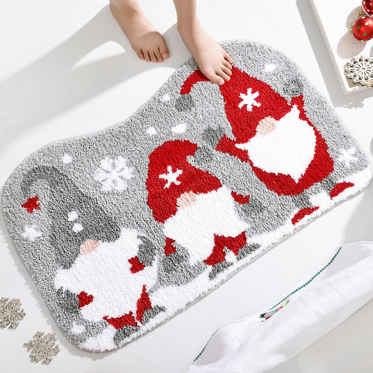 Bathroom Rugs Grey Christmas Rug with Tomte Cute Bath Mat Xmas Washable Kitchen Rugs for Living Room and Bedroom Non Slip