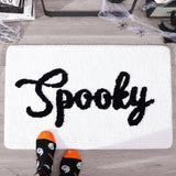 Halloween Bath Mat Cute Spooky White Black Bathroom Decor Rug Non Slip, Spooky Halloween Shower Rugs for Bathroom, Bedroom, Living Home Decoration