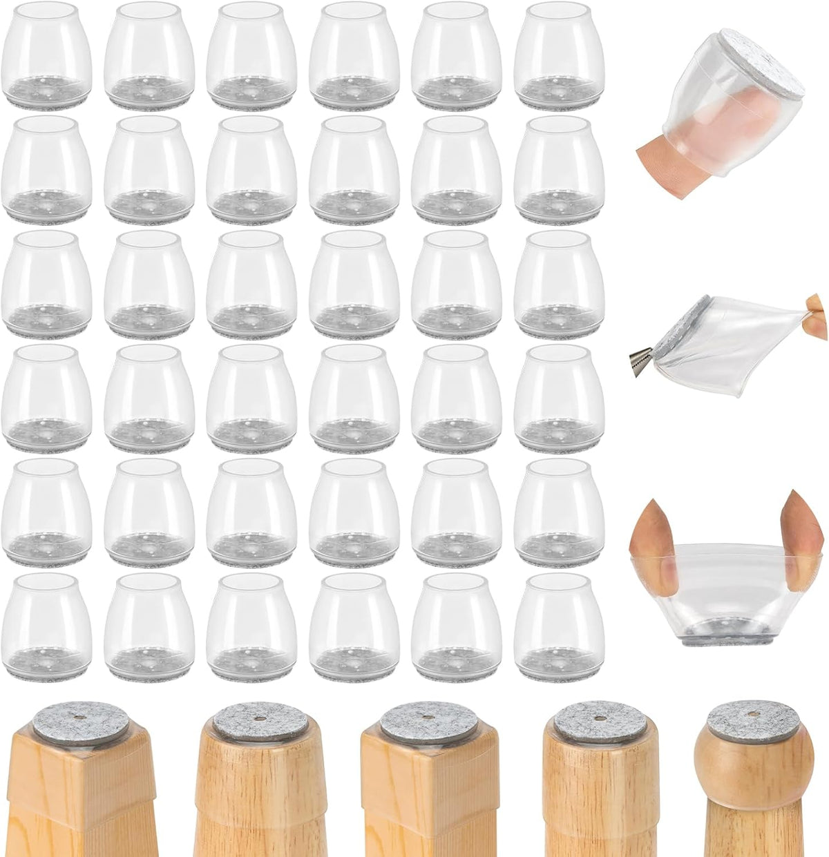 36Pcs Round Chair Leg Floor Protectors, Silicone Chair Feet Caps to Protect Tile Floors, Felt Pads Furniture Leg Caps Covers from Scratches and Noise(Clear, Small Fit: 0.9"-1.29")