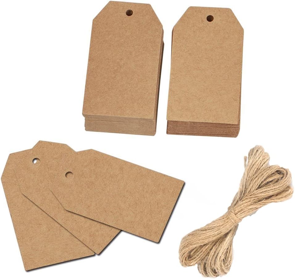 100 Pcs Christmas Gift Tags with String Kraft Paper Vintage Wedding Hang Tags 7x4cm with Natural Jute Twine