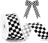 Black and White Checkered Ribbon - Racing Car Theme Black Grosgrain Buffalo Plaid Ribbon for Gift Wrapping, 1 in x 10 Yds White Gingham Ribbons for Crafts, Wreath, and Racing Cakes Decor