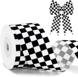 Black and White Checkered Ribbon - Racing Car Theme Black Grosgrain Buffalo Plaid Ribbon for Gift Wrapping, 1.5 in x 10 Yds White Gingham Ribbons for Crafts, Wreath, and Racing Cakes Decor