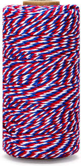 Cotton Twine Red White and Blue Twine String 2mm Thick 328 Feet Bakers Cotton String for Patriotic Day Gift Wrapping DIY Crafts and Floral Bouquet