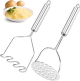 2 Pcs Potato Smasher, Mashed Potato Masher, Stainless Steel Masher Kitchen Tool for Bean, Fruit, Vegetables, Food