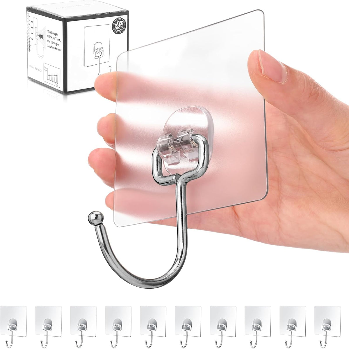10-Pack All-Purpose Large Adhesive Hooks for Hanging, Banana Hook, Heavy Duty Adhesive Hooks 37 lb(Max), Sticky Wall Hook fit Home, Bathroom, Kitchen, Office and Outdoor
