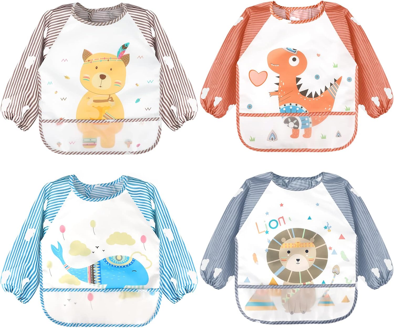 Long Sleeve Baby Bibs, Waterproof Sleeved Bibs Smock for Toddler Baby Girls Boys Eating Feeding