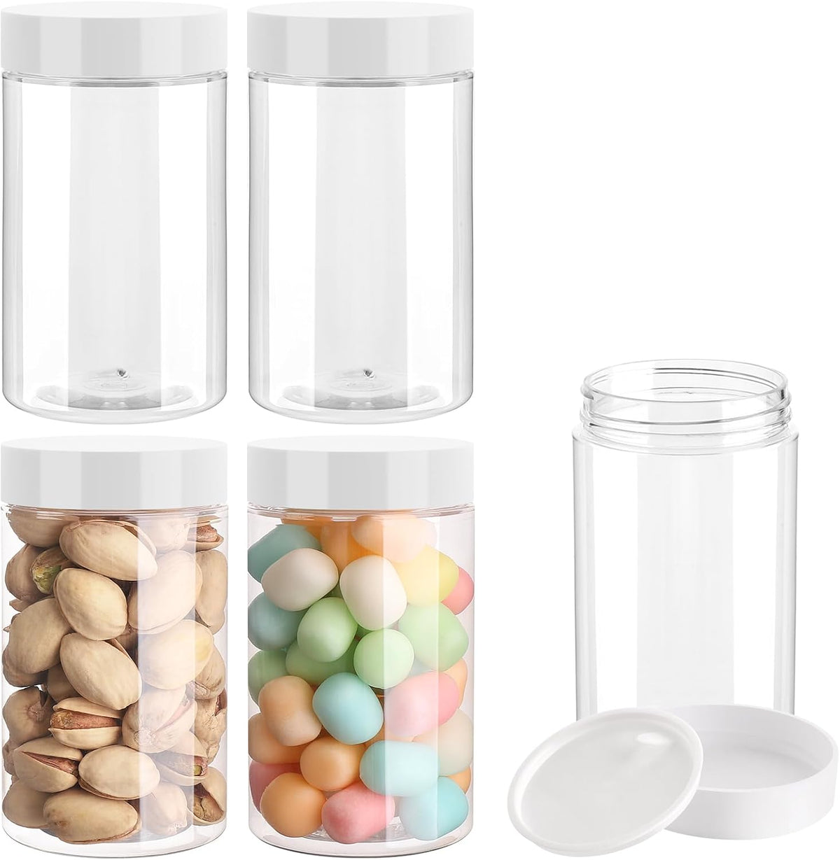 4 Pack Plastic Jars, 4 OZ Round Clear Cosmetic Container Jars with White Lids, Leak Proof Makeup Sample Container, Refillable Travel Cosmetic Storage for DIY Making Creams, Lotion, Body Scrub