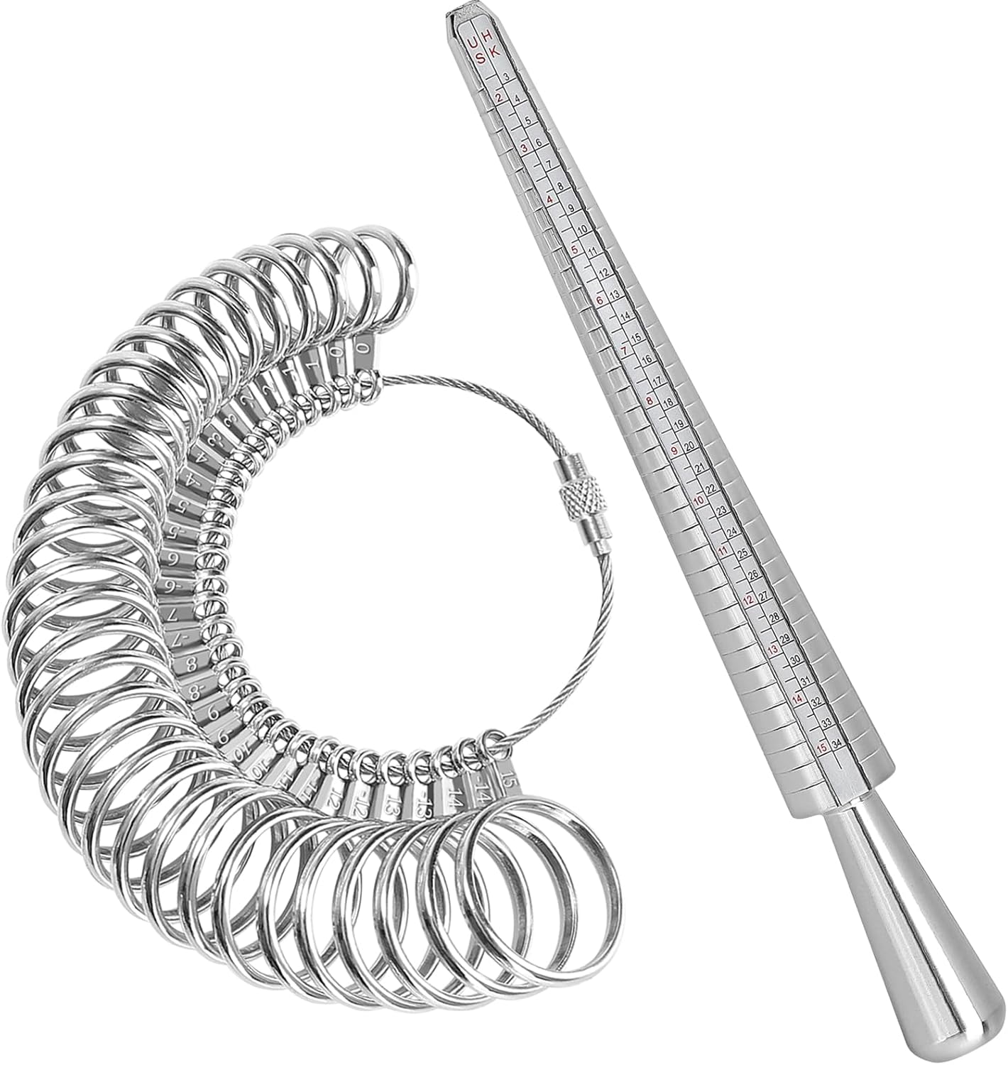 Ring Sizer Tool Including Ring Mandrel & Ring Sizer Guage, 4 Sizes Ring Measurement Stick Metal Mandrel & Finger Sizing Measuring Tool Set for Jewelry Making Measuring