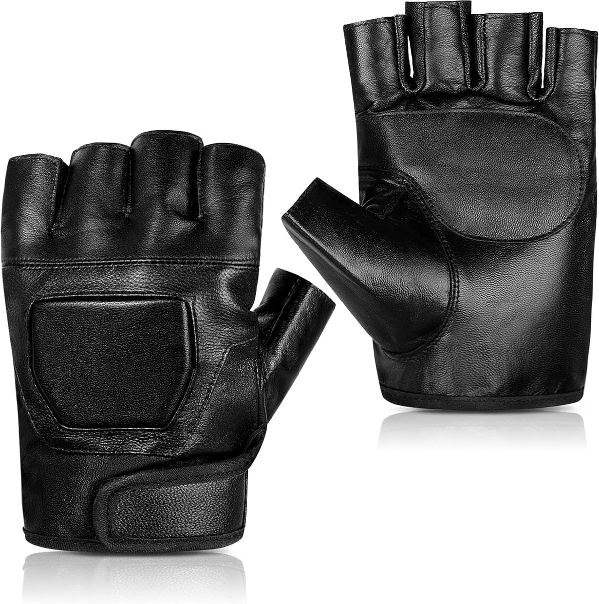 Genuine Leather Cycling Fingerless Gloves, Outdoor Driving Motorcycle Sport Half Finger Glove for Men Women Teens