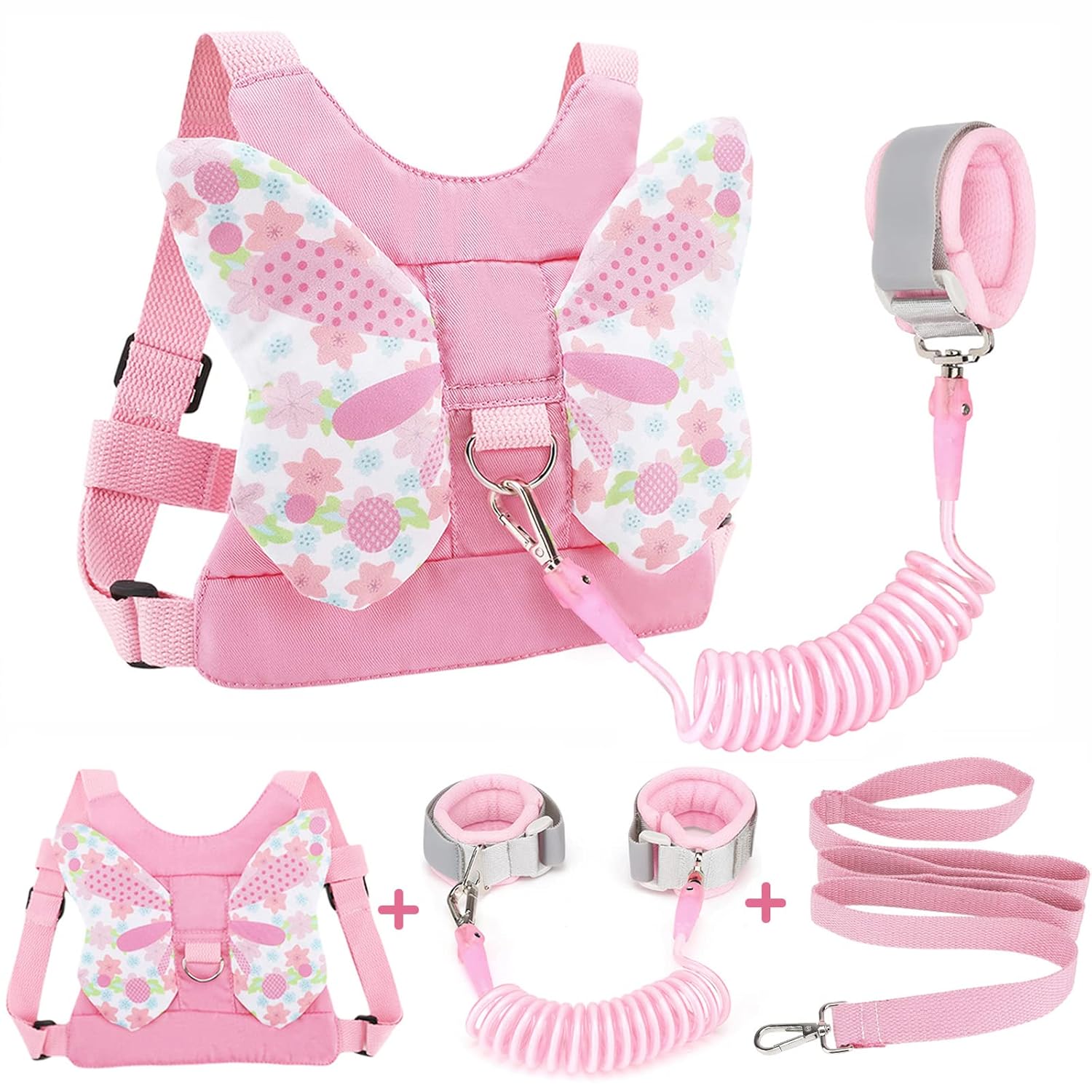 3 in 1 Toddler Harness Leashes + Anti Lost Wrist Link, Kids Harness Children Leash for Girls, Child Anti Lost Leash Baby Cute Harness Belt Strap Hold Kids Close While Walking