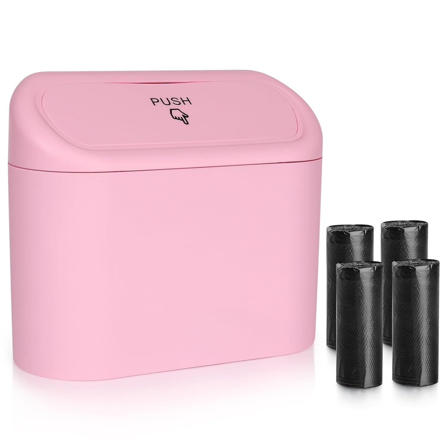 Car Trash Can with Lid, Leakproof Vehicle Garbage Organizer Holder Bin with 60 Pack Trash Bags, Mini Auto Dustbin Accessories Storage Container for Vans, SUVs, Office (Pink)