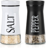 Salt and Pepper Shakers with Adjustable Pour Hole, Stainless Steel Salt Pepper Shaker Dispenser with Glass Bottom for Kitchen Cooking, RV, Camp, BBQ