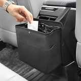 Car Trash Can with Pocket, Small Vehicle Dustbin Automotive Garbage Organizer Bin with 60 Pcs Trash Bags, Hanging Cars Storage Container for SUV Vans (Black)