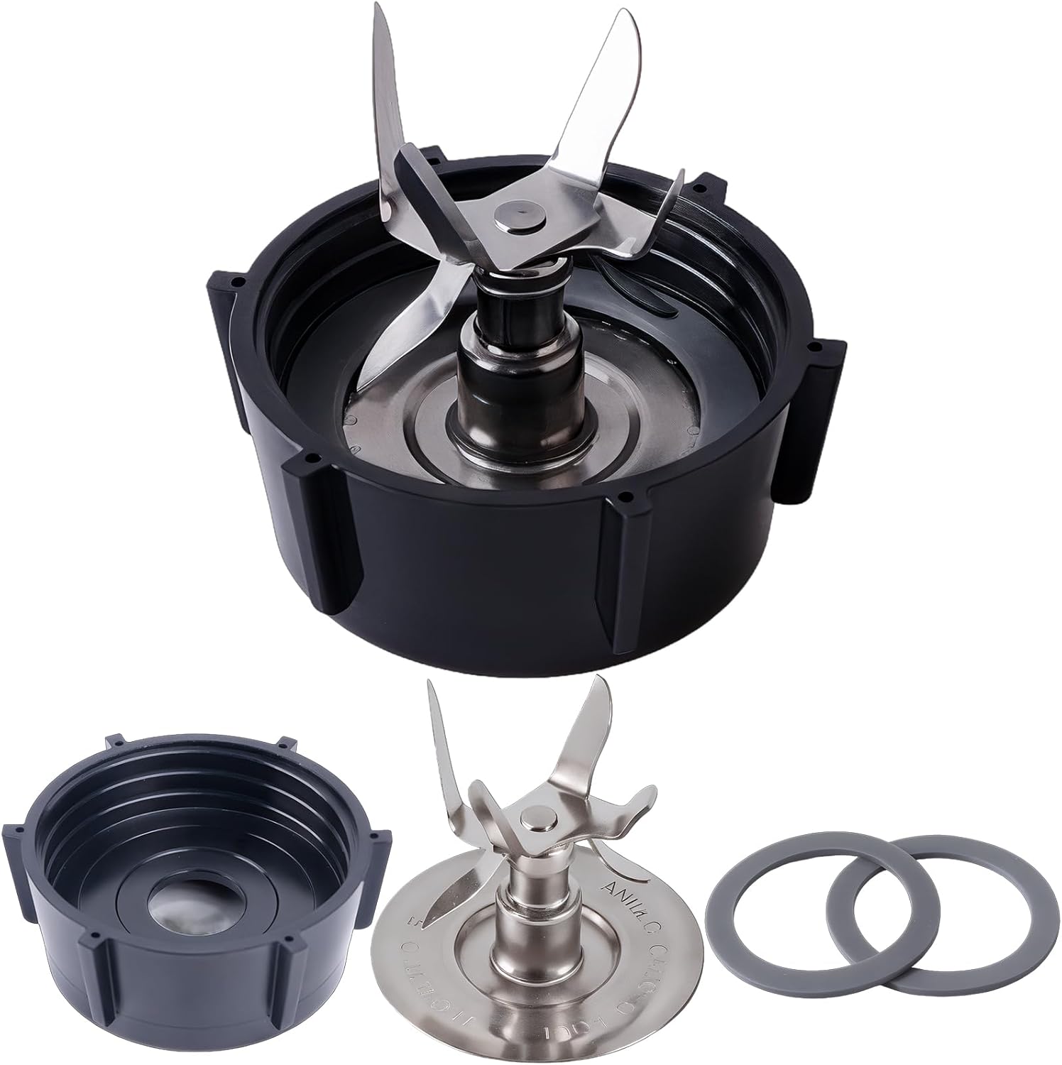 Oster Blender Replacement Parts Kit - 6-Fin Ice-Crushing Blade, Jar Base Cap, and Two Rubber O-Ring Gaskets (4-Piece Accessory Refresh Set)