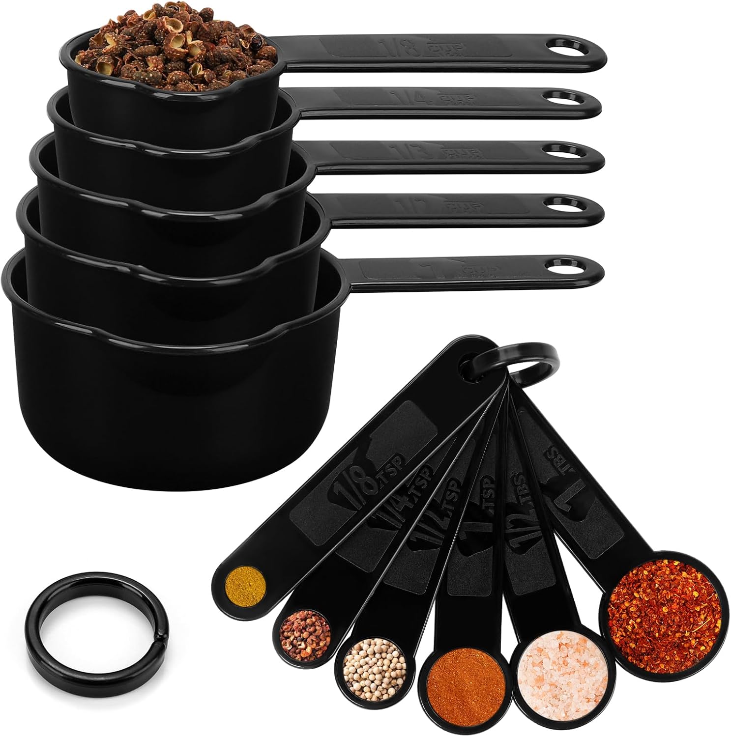 Measuring Cups & Spoons Set, Plastic Cooking Baking Tools Measuring Spoons Cups, 11 Piece Different Capacities Tablespoons Kitchen Gadgets Nesting Measure Sets for Dry Liquid Ingredients