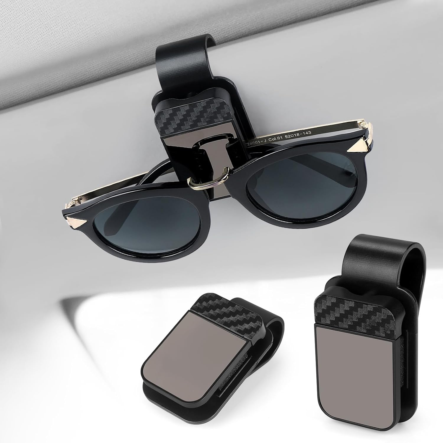 Sunglasses Holder for Car Sun Visor, 2 Black Visor Sunglass Holder Clip, Sunglass Holder Car, One-Handed-Operation Eyeglasses Hanger Mount, Universal Glasses Clip, Car Accessories for SUV Truck