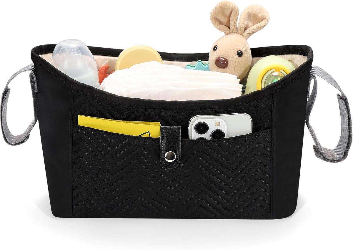 Universal Stroller Organizer, Stroller Bag Stroller Caddy Organizer, Stroller Accessories Fits for Uppababy, Baby Jogger, Nuna, Doona, Britax Strollers, Black