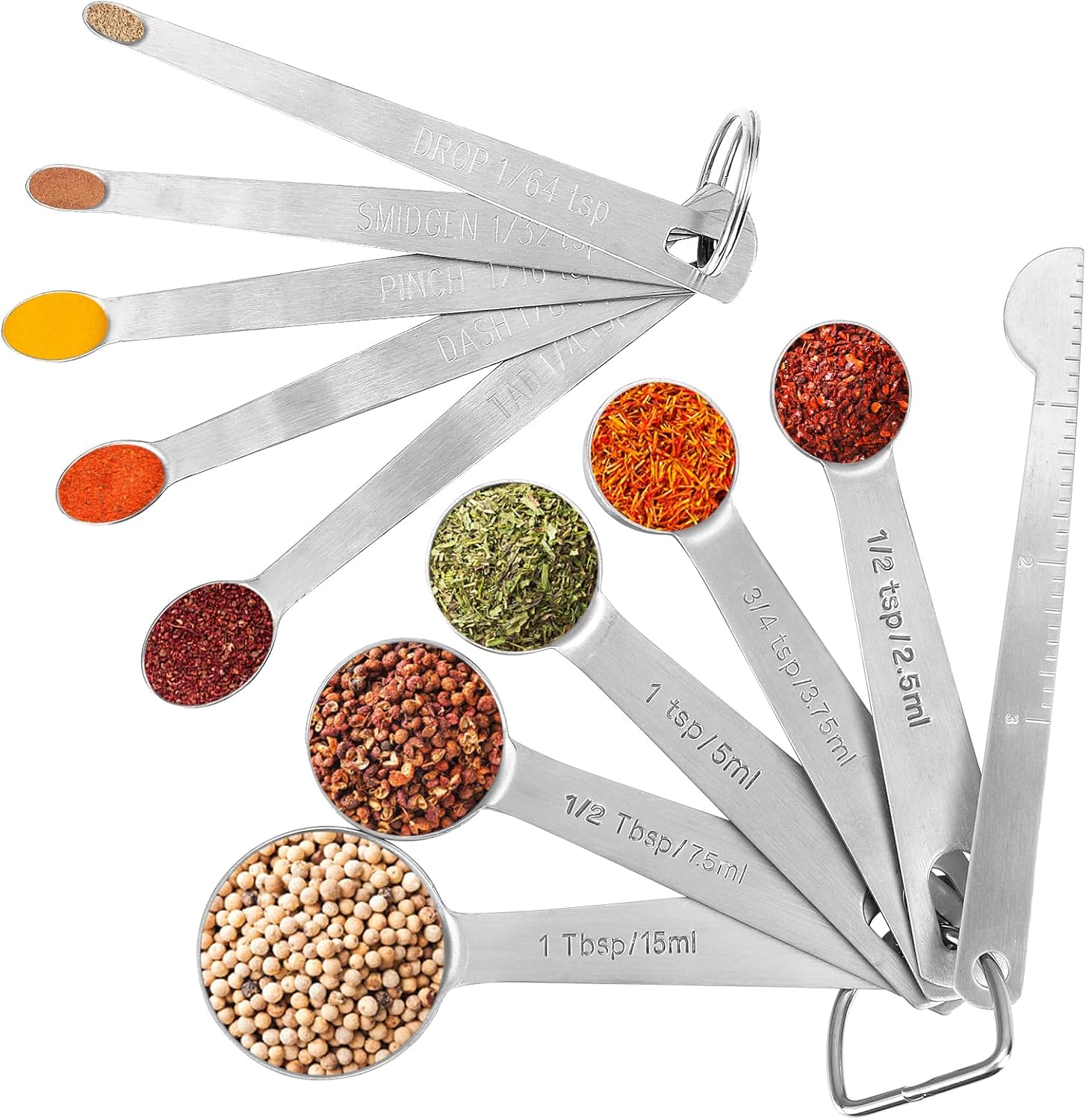 Stainless Steel Measuring Spoons Set with Leveler, 10 Pcs Mini Stackable Teaspoon & Tablespoon for Baking & Cooking, Kitchen Gadgets for Small Amount of Dry or Liquid Ingredients and Spices