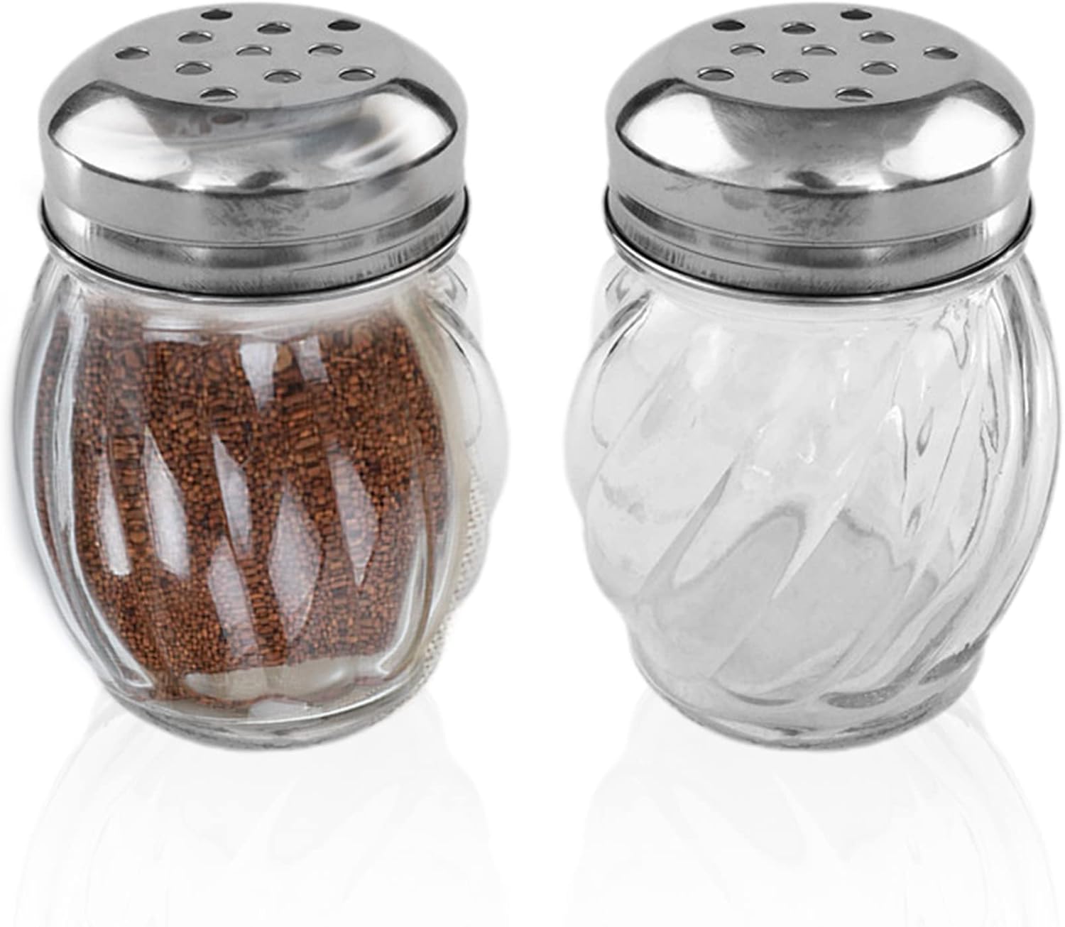 Salt and Pepper Shakers with Stainless Tops Set of 2 (Chesse Shakers)