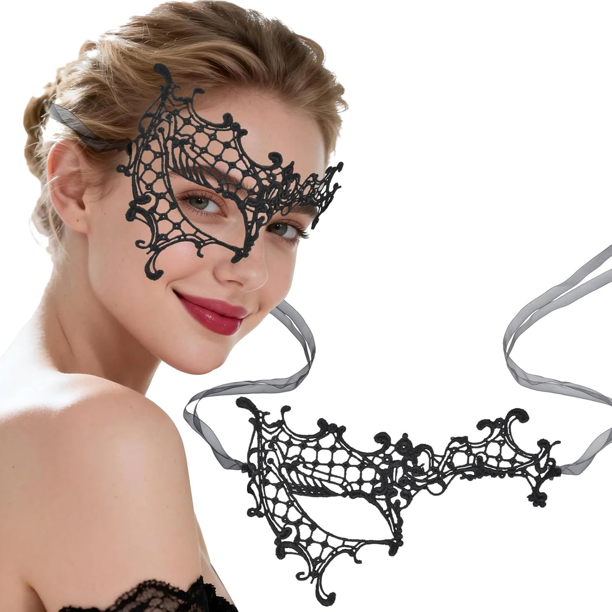 Masquerade Mask for Women, Lace Half Face Venetian Masks with Peacock Feathers Mardi Gras Party Masks Costume