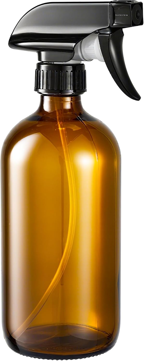 Glass Spray Bottles, Amber Glass Spray Bottles, 16oz, Adjustable Nozzle for Stream and Spray, Reusable, for Essential Oils, Cleaning Products, Detergents(1ps)