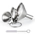 Kitchen Funnel, Stainless Steel Mini Funnel, Set of 3, Perfect for Transferring Liquids, Oils, Powders, Spices, with Round Ring and Cleaning Brush