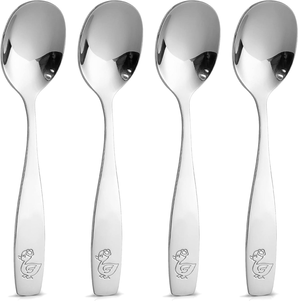4-Piece Toddler Utensils - Child and Toddler Silverware Set for Self Feeding - Smooth Edged Kids Silverware Stainless Steel, Mirror Polished, Dishwasher Safe (4 Spoons)