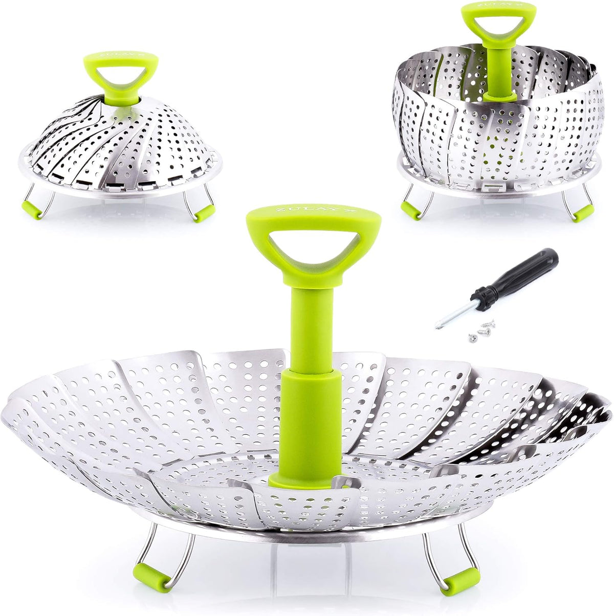 Zulay Adjustable Vegetable Steamer Baskets For Cooking - Foldable Steamer Basket (5.1" to 9") - Expandable Vegetable Steamer Basket Stainless Steel Fits Various Size Pots, Pans, & Pressure Cookers