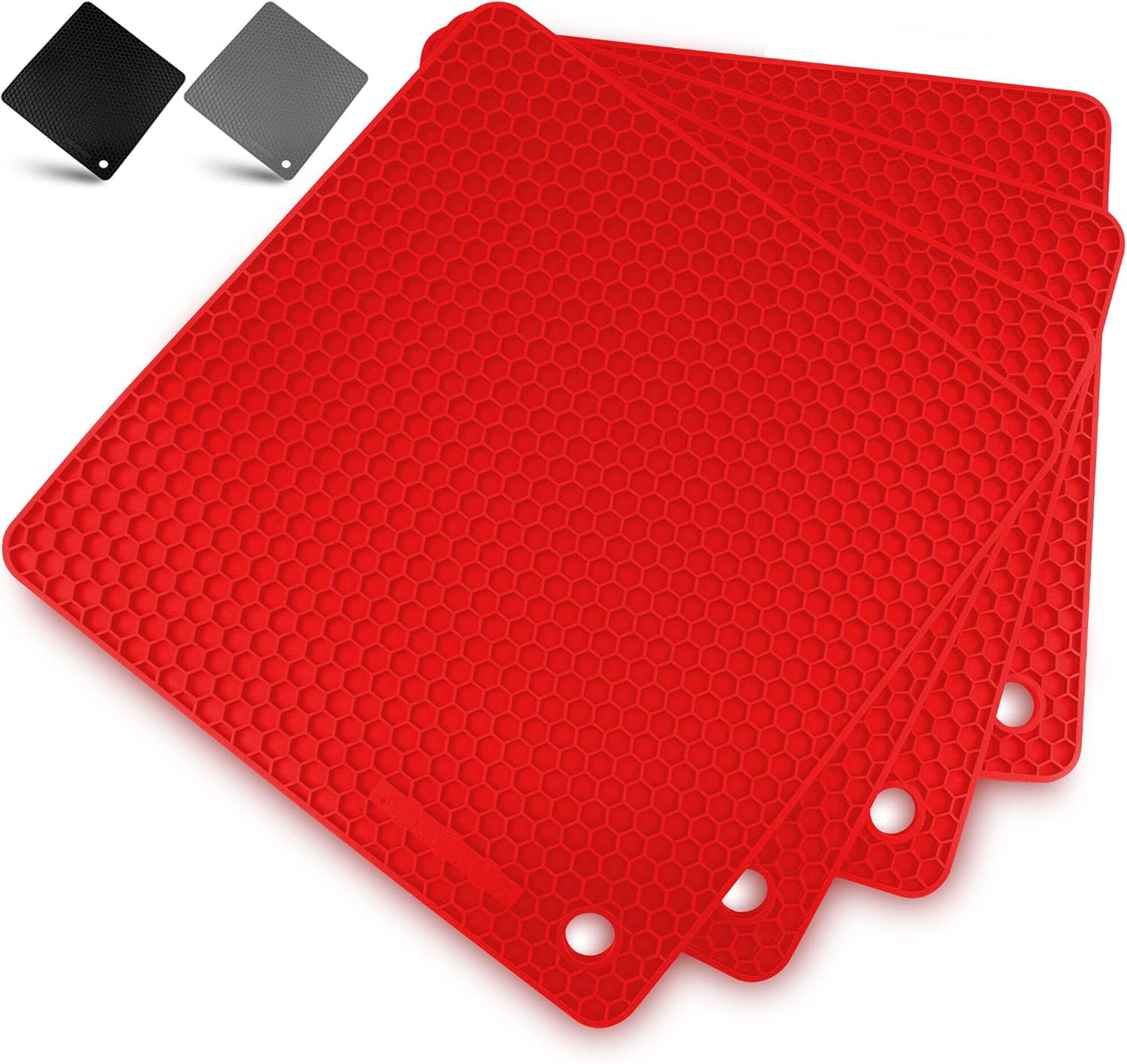 4 Pack Silicone Trivets - 7'x7' Silicone Pot Holders & Coasters - Non Slip, Heat Resistant Mat for Countertop & Table (Red)