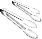 Seamless Tongs for Cooking, One-Piece Design, Durable Heat Resistant Stainless Steel Tongs for Kitchen, Grill, BBQ, Salad, Dishwasher Safe, Metal Tongs Set (12" & 9")