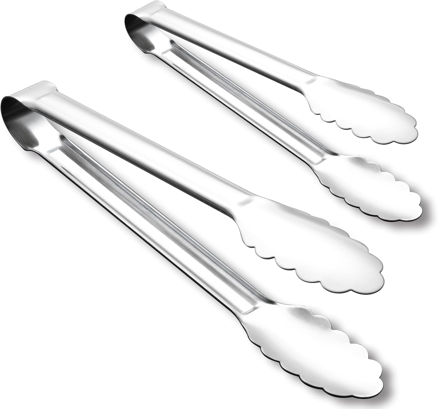 Seamless Tongs for Cooking, One-Piece Design, Durable Heat Resistant Stainless Steel Tongs for Kitchen, Grill, BBQ, Salad, Dishwasher Safe, Metal Tongs Set (12" & 9")