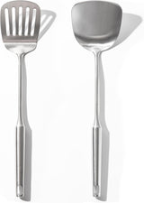 18/10 Stainless Steel Spatula Set - 15" Metal Spatulas for Kitchen Use, 1 Slotted Spatula + 1 Solid Turner, Heat Resistant Metal Cooking Utensils, Dishwasher Safe, Silver