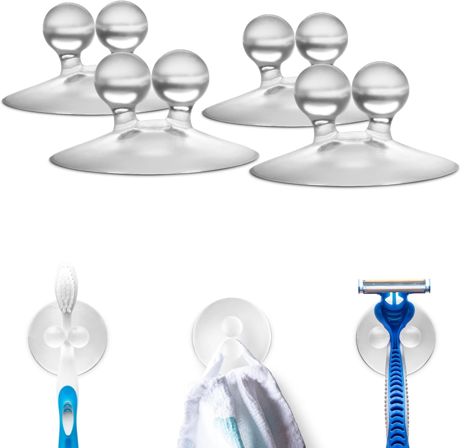 Jot Super Strong, Everyday, Multi-Purpose PVC Suction Hooks & Holders - Pack of 4, Clear