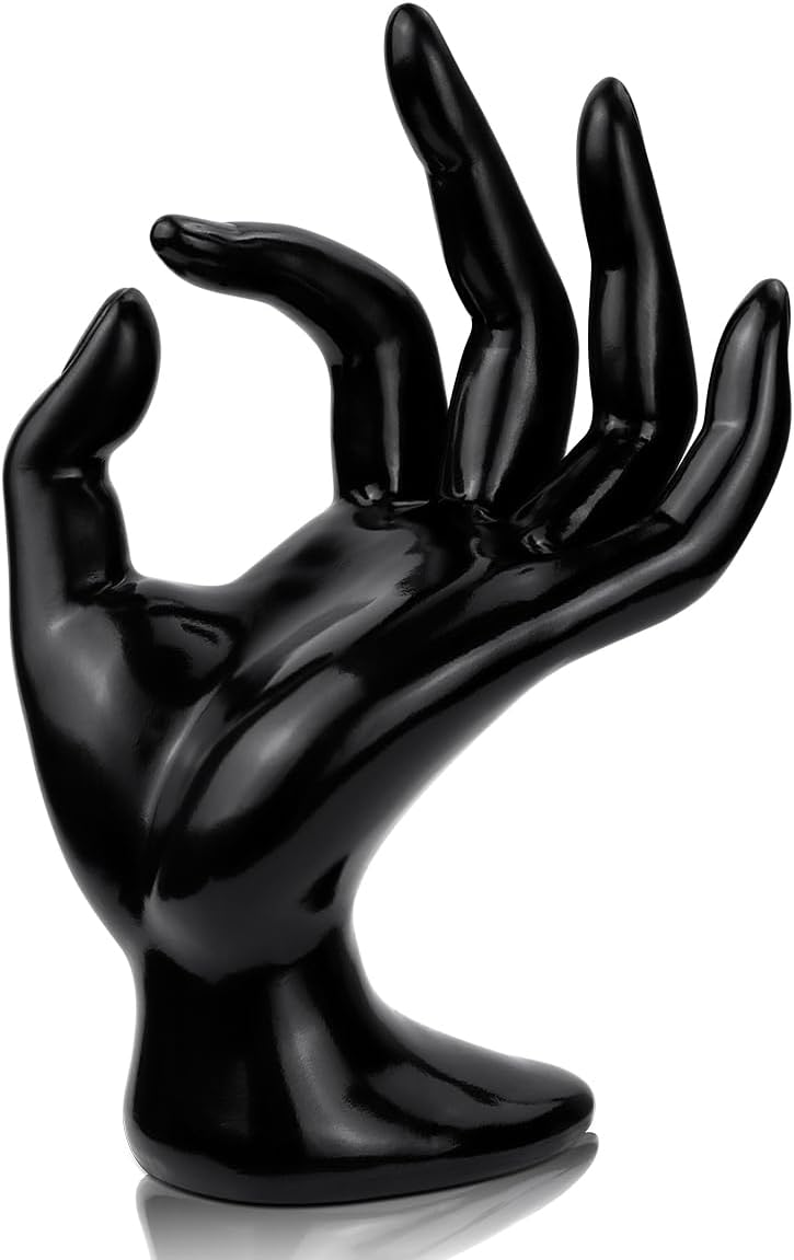 1 Pack Hand Form Ring Holder Mannequin Hand Jewelry Organizer Stand Watch Stand Bracelet Ring Support Aesthetic Rack (Black)