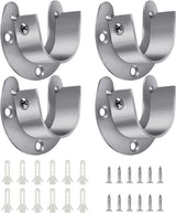 4 Packs Stainless Steel Wardrobe Bracket U-Shaped Rod Socket Flange 1-1/4" Diameter Heavy Duty Closet Rod Brackets End Supports for Closet Rod with Screws (Silver)