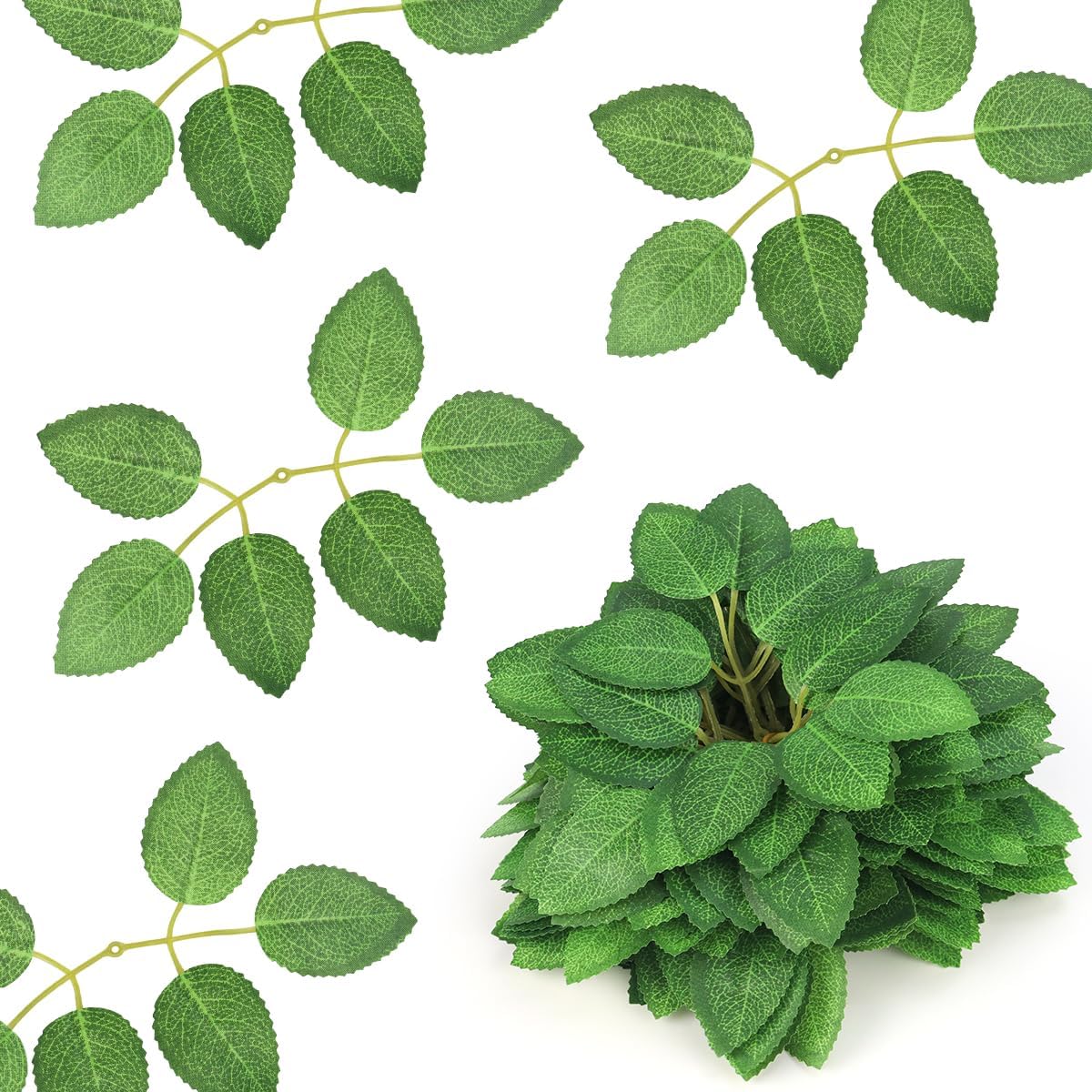50pcs Artificial Green Leaves, Rose Leaves Artificial, Bulk Fake Leaves Greenery Leaves for DIY Wedding Birthday Party Bridal Shower Bouquets Centerpieces Home Decorations
