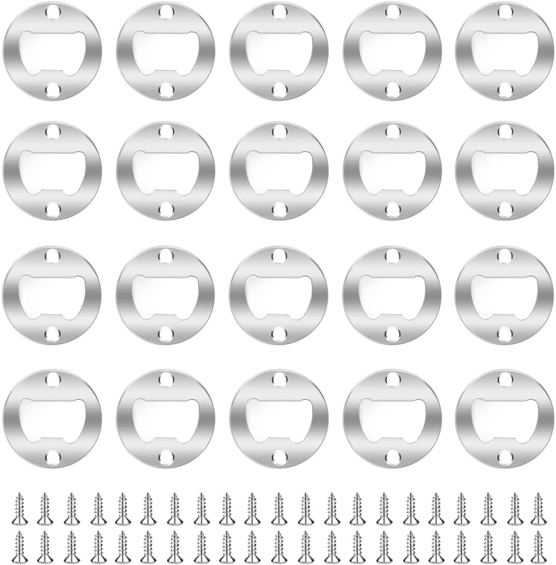 20 Set Stainless Steel Bottle Opener Insert Kits Metal Beer Bottle Opener Beer Wine Hardware Parts with 42Pcs Screws for DIY Resin Mould Kit Bottle Opener (Silver)