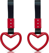 2 Pieces Heart-shaped Jdm Tsurikawa Rings SUV Bus Car Handle Straps Japanese Bosozoku Subway Ring for Car Warning and Interior Exterior Decoration (Red/Black)