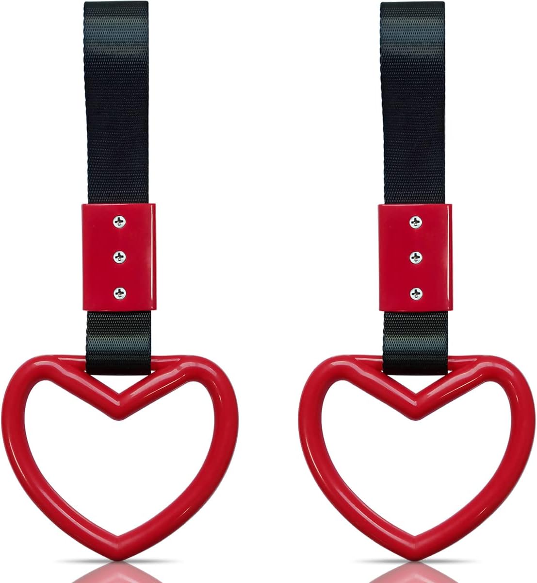 2 Pieces Heart-shaped Jdm Tsurikawa Rings SUV Bus Car Handle Straps Japanese Bosozoku Subway Ring for Car Warning and Interior Exterior Decoration (Red/Black)