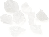 Natural clear quartz rough stones of varying sizes.