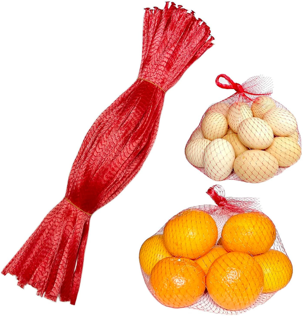 100Pcs Reusable Mesh Produce Bags Nylon Netting, 20 Inch Red Seafood Bag Onion Potato Garlic Storage Bag