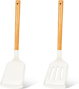 2Pcs Silicone Spatula Set Turner Heat Resistant for Nonstick Cookware Rubber Wok Turner with Wood Handle, Plastic Spatula Silicone for Cooking Use Kitchen Utensils Set White