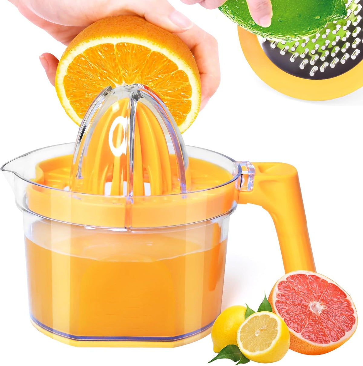 Lemon Squeezer 4-in-1 Lemon Hand Juicer -  Manual Orange Juicer Multifunctional Lemons Lime Squeezer, Citrus Juicers Press Fruit with Detachable Comfortable Handle, 16.9oz Capacity (ORANGE)
