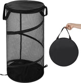 Large Collapsible Laundry Basket with Lid Foldable Mesh Pop Up Hamper with Handles for Laundry Room, Bathroom, Kids Room, College Dorm, Travel, Storage Organizer Black