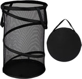 Collapsible Laundry Basket Foldable Mesh Pop Up Hamper with Handles for Laundry Room, Bathroom, Kids Room, College Dorm, Travel, Storage Organizer Black