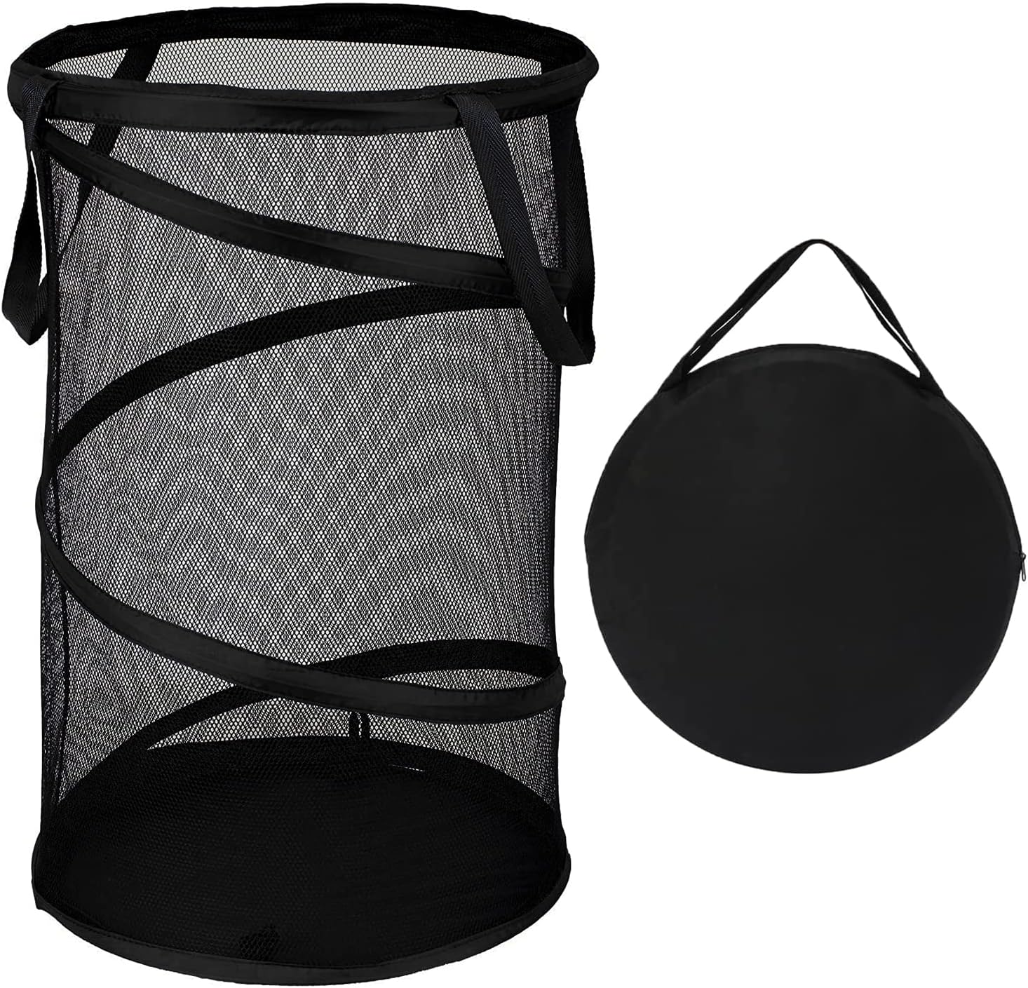 Collapsible Laundry Basket Foldable Mesh Pop Up Hamper with Handles for Laundry Room, Bathroom, Kids Room, College Dorm, Travel, Storage Organizer Black