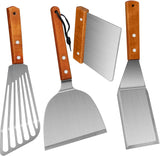 Spatula, Metal Spatulas Set, Stainless Steel Spatula, Fish Spatula Turner Cooking BBQ Grill Griddle Spatula, Metal Spatula for Cast Iron Skillet, Small Wide Kitchen Spatulas ​with Wood Handle