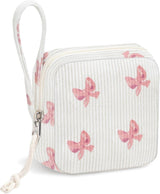 Small Makeup Bag | Discreet Period Bag Pad Pouch for Purse| Sanitary Napkin Storage & Tampon Holder for Travel(Bow pink)