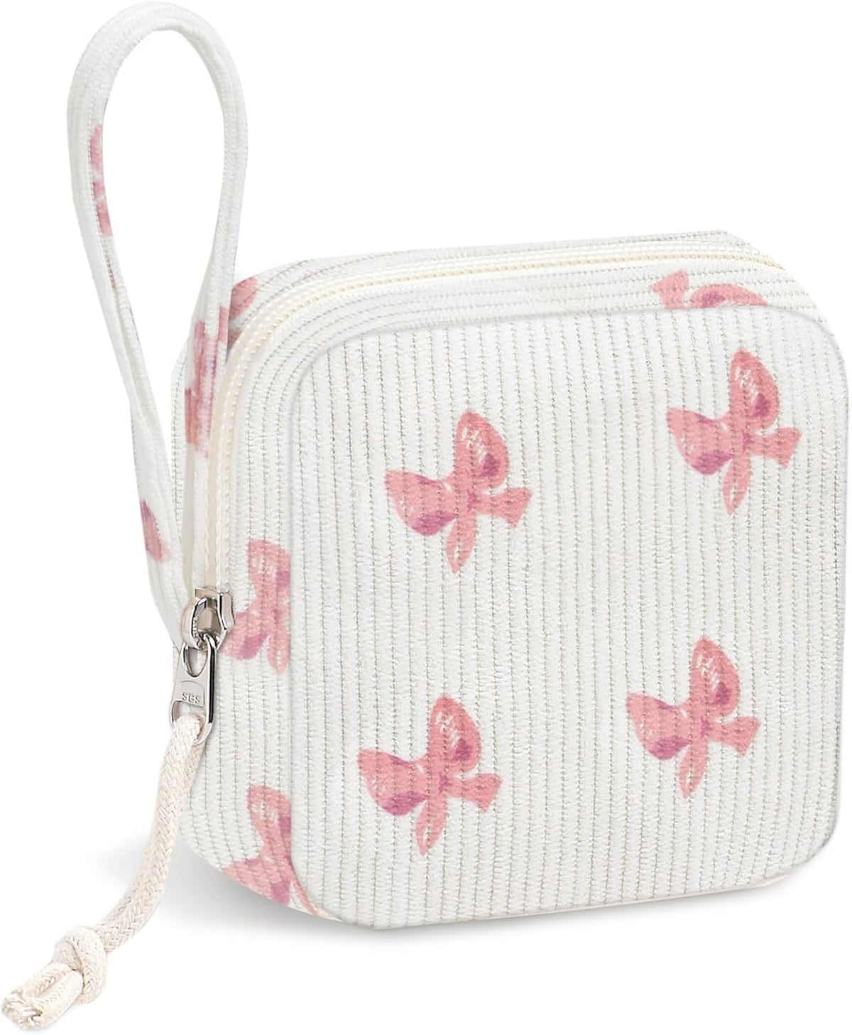 Small Makeup Bag | Discreet Period Bag Pad Pouch for Purse| Sanitary Napkin Storage & Tampon Holder for Travel(Bow pink)